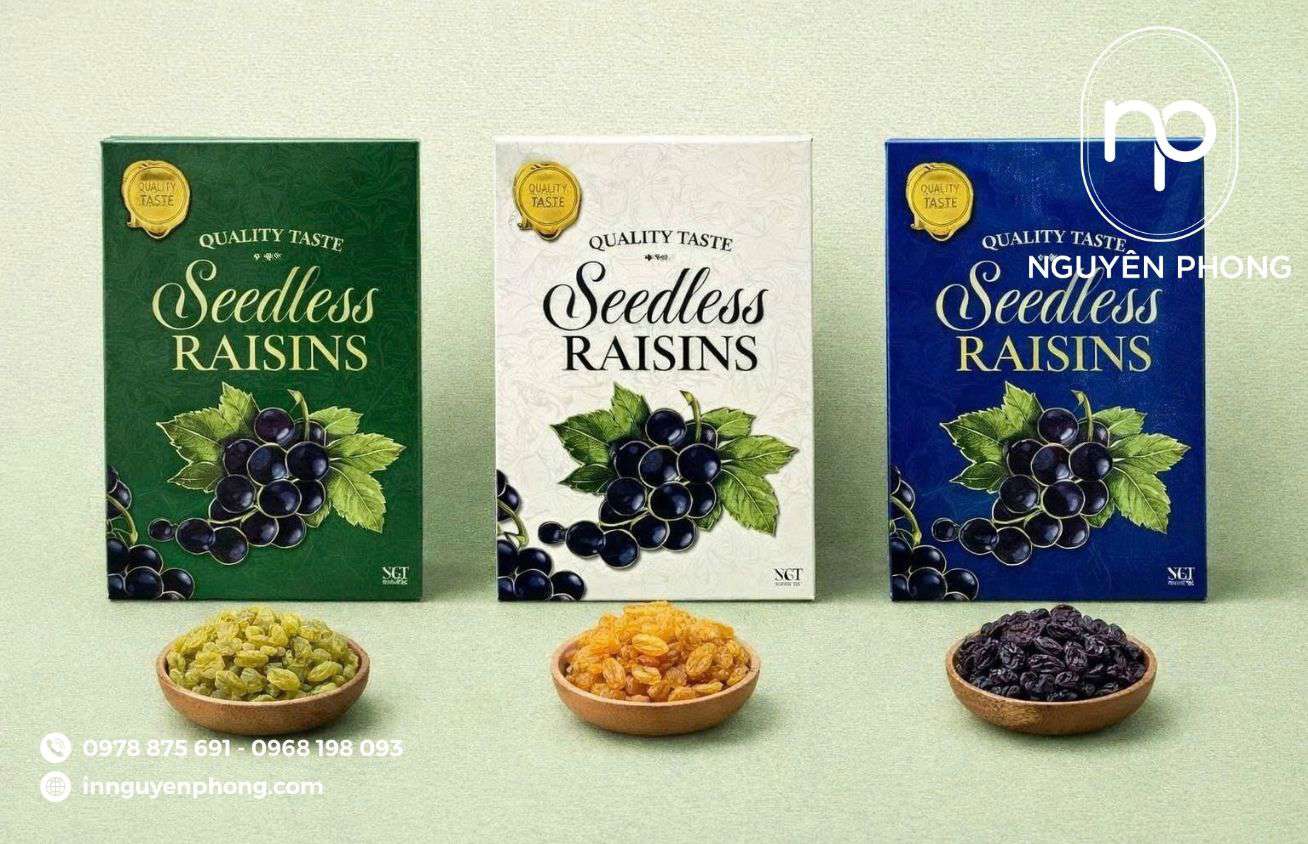 Mẫu in hộp giấy đựng nho khô cao cấp 